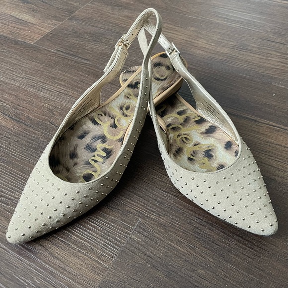 Sam Edelman Idahlia Leather Sling Back Studded Flats, Size 7.5 - Picture 1 of 9
